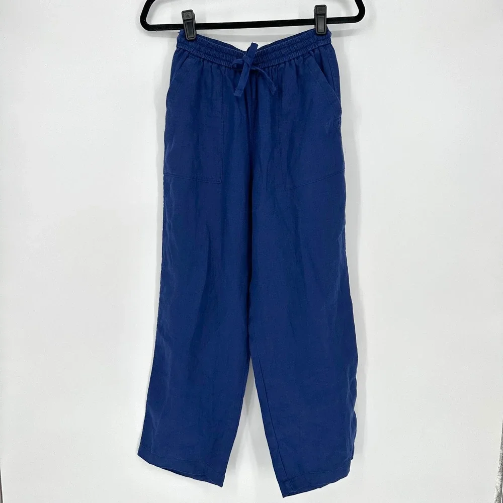 Banana Republic 100% Linen Straight Leg Drawstring Pants Chic Minimalist XS P